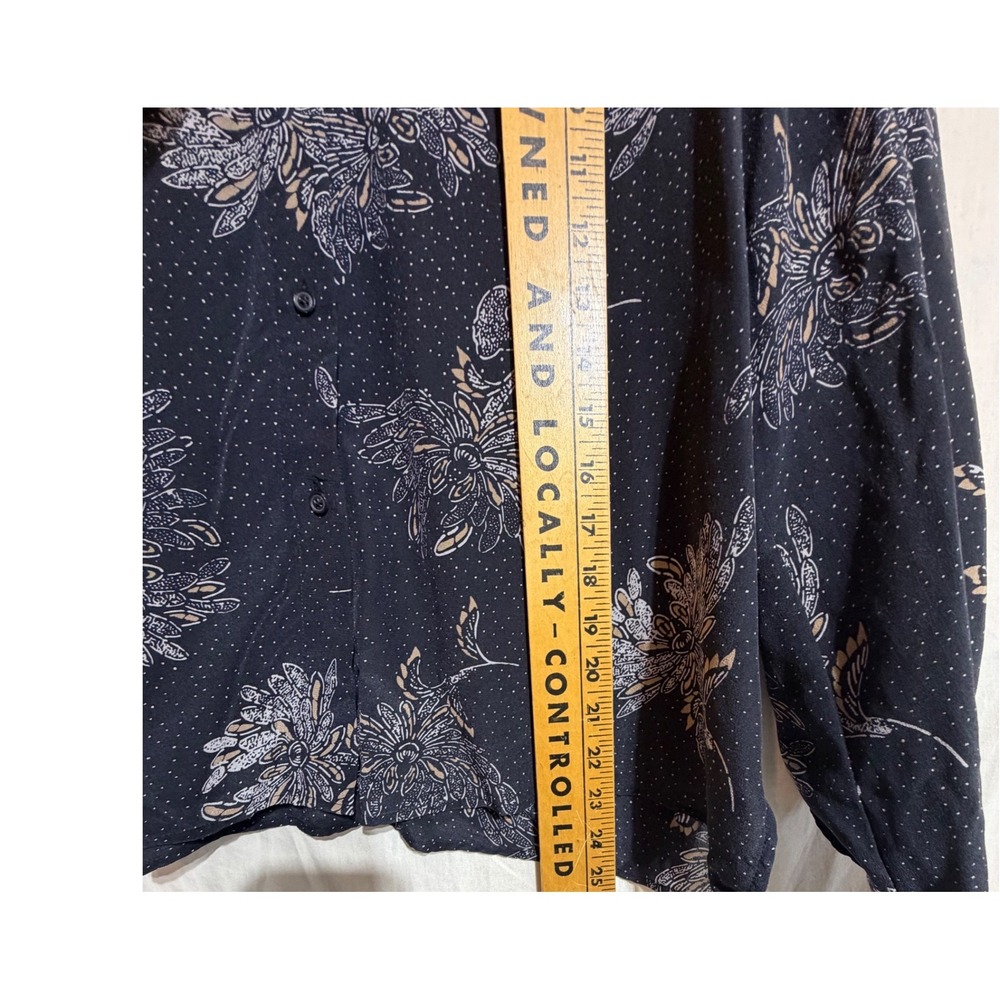 Vince Womens 100% Silk Floral Pin Dot Button Down Blouse Black Medium - Picture 8 of 8